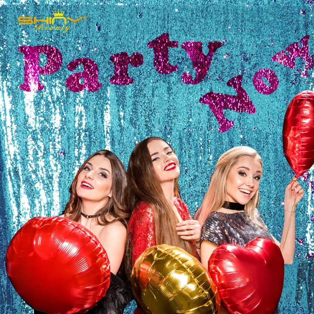 Фон с пайетками 4 фута x 8 футов Бирюзовый до фуксии фон занавеска двусторонний для