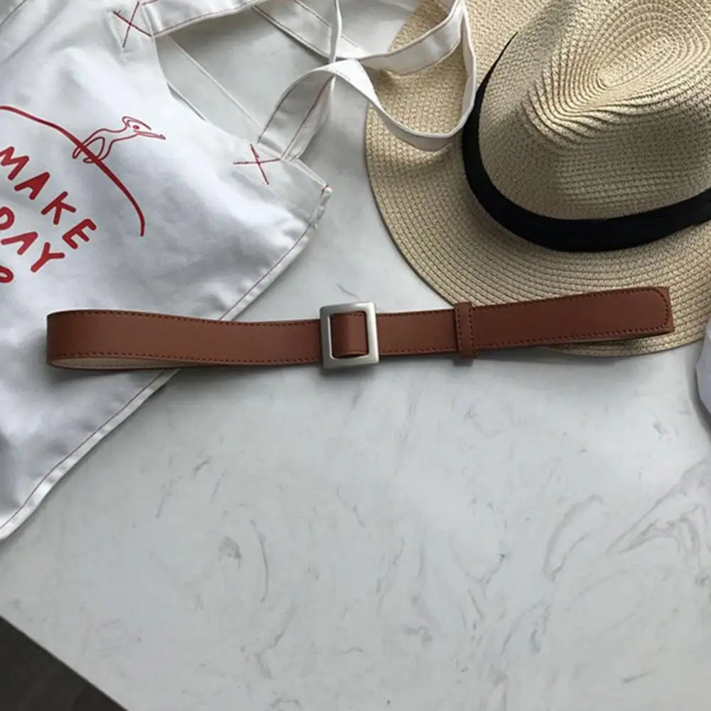 

Fashion No-hole Buckle Women Belt Luxury Designer Belts Jeans Decorative Female Dress Thin PU Leather Waist Strap