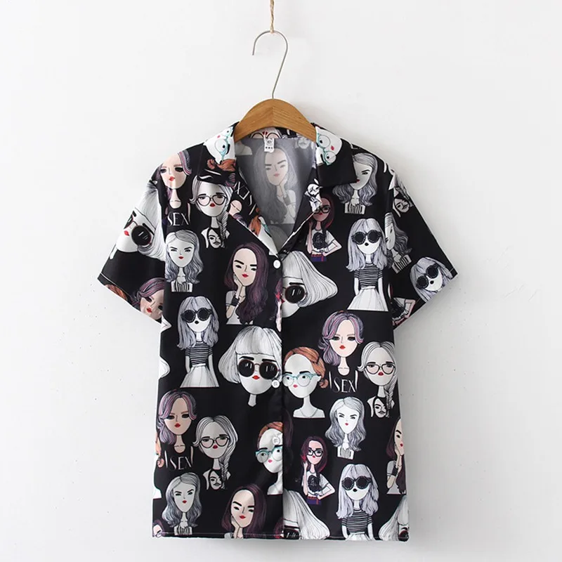 

Women Button Shirts Casual Short Sleeve cartoon Turn-Down Collar Casual Tops Woman Blouses And Tops Plus Size Clothes 2020