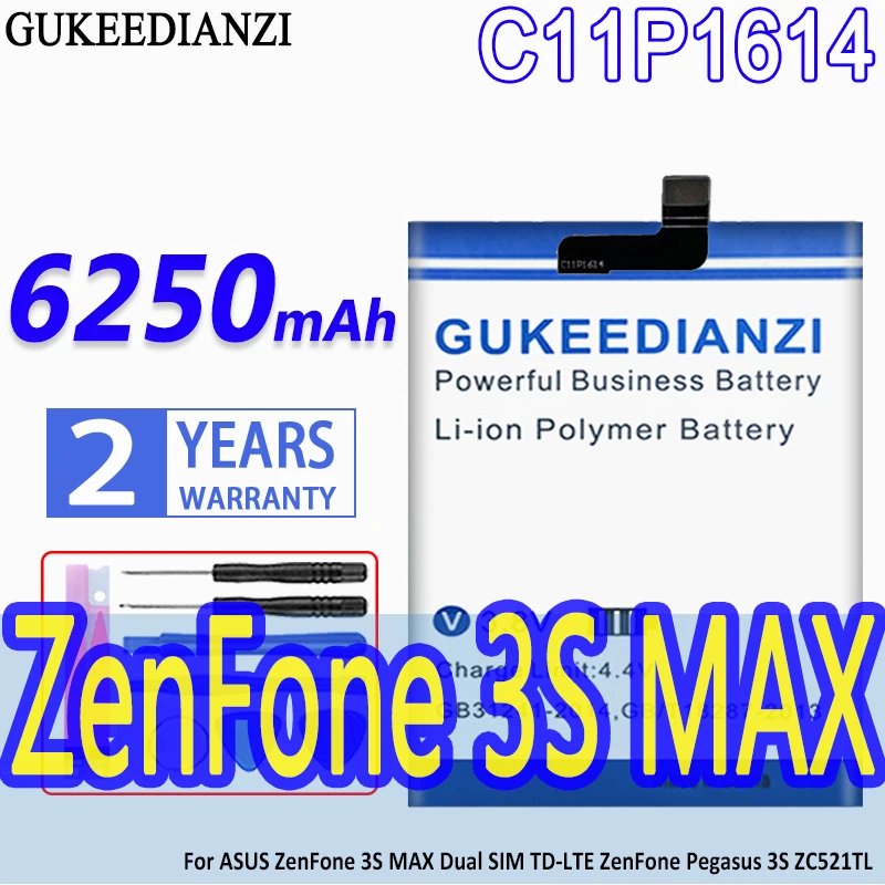 

High Capacity GUKEEDIANZI Battery C11P1614 6250mAh For ASUS ZenFone 3S MAX Dual SIM TD-LTE ZenFone Pegasus 3S ZC521TL