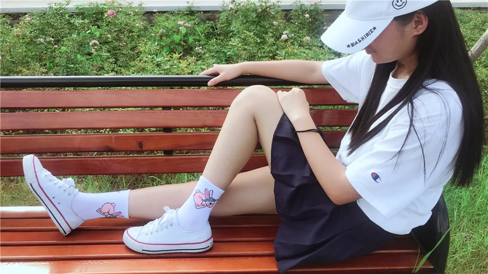 Модные милые носки женские в стиле Харадзюку Kawaii Носки для девочек с изображением динозавра, собаки, кота, кролика, животных забавные женские носки с едой