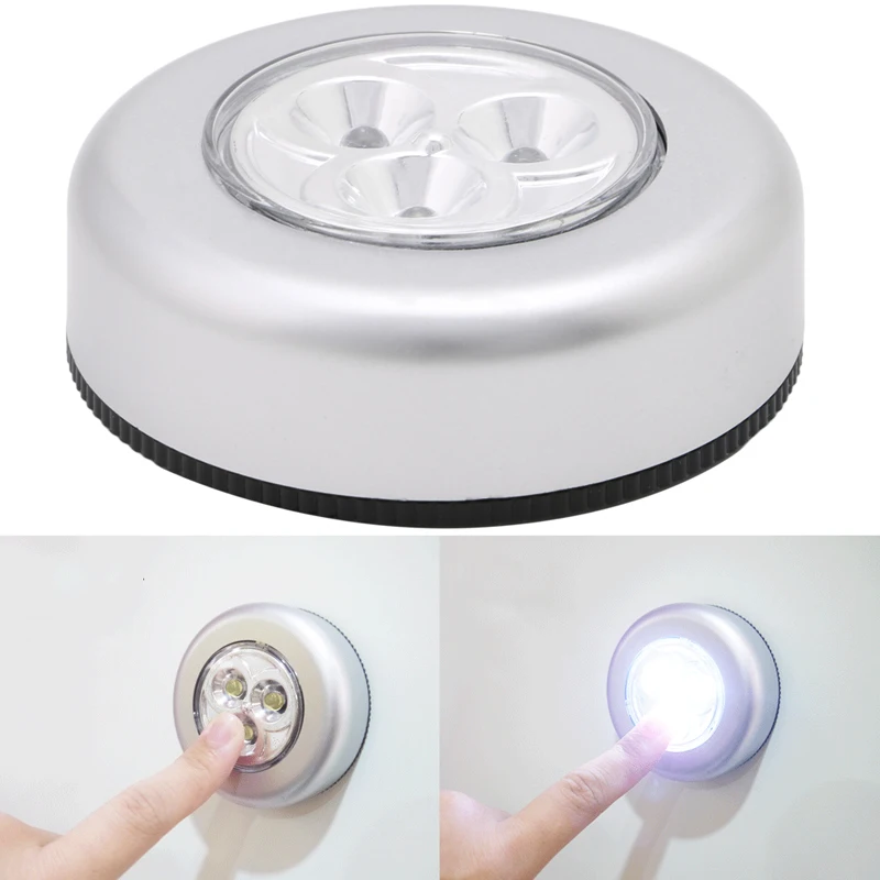 

3 LED Car Home Wall Camping Touch Push Lamp Battery Powered Night Light
