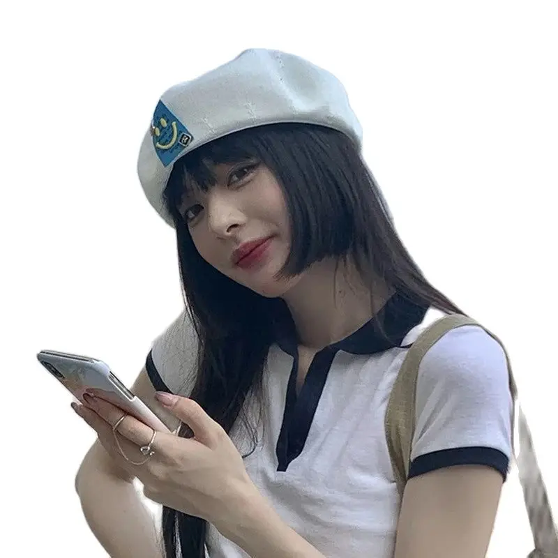 

Autumn Ladies Summer Knit Beret Hat French artist Caps Round Simile Patch Sport Leisure Hip hop pumpkin hat