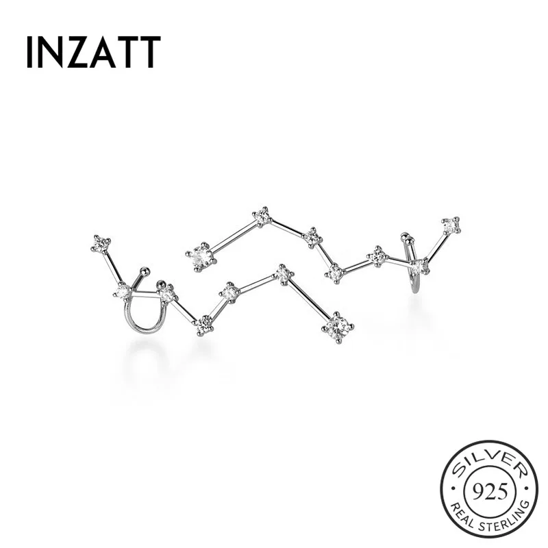 

INZATT Real 925 Sterling Silver Zircon Star Clip Earrings For Fashion Women Party Minimalist Fine Jewelry Bohemian Accessories