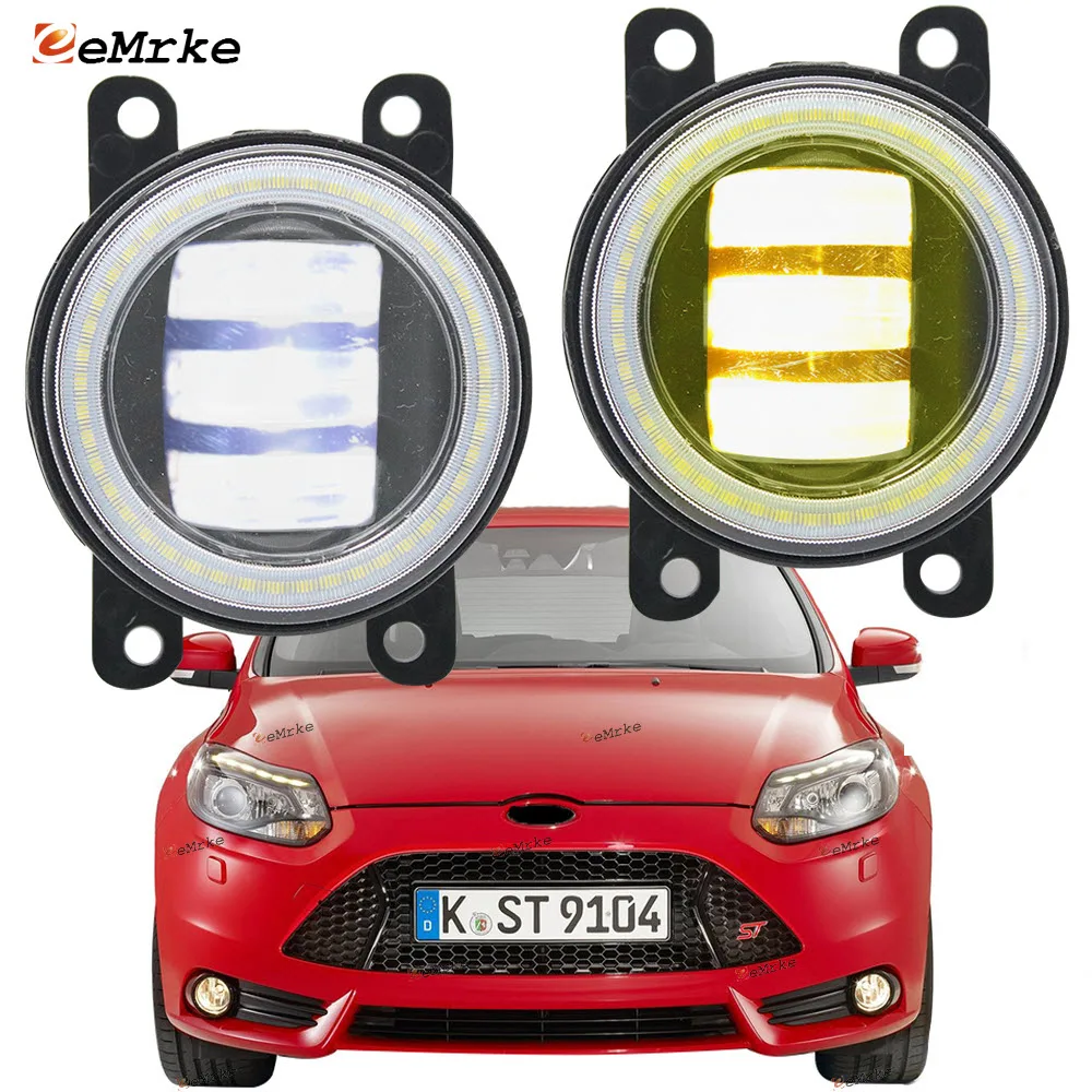 

2in1 LED Angel Eye Daytime Running Lights + Cut-Line Lens Fog Lights for Ford Focus ST 2012 2013 2014 2015 2-pieces