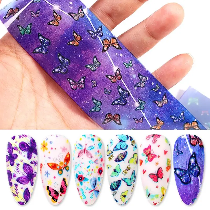 Бабочки цветы наклейки на ногти фольга переноса летние Слайдеры для маникюра