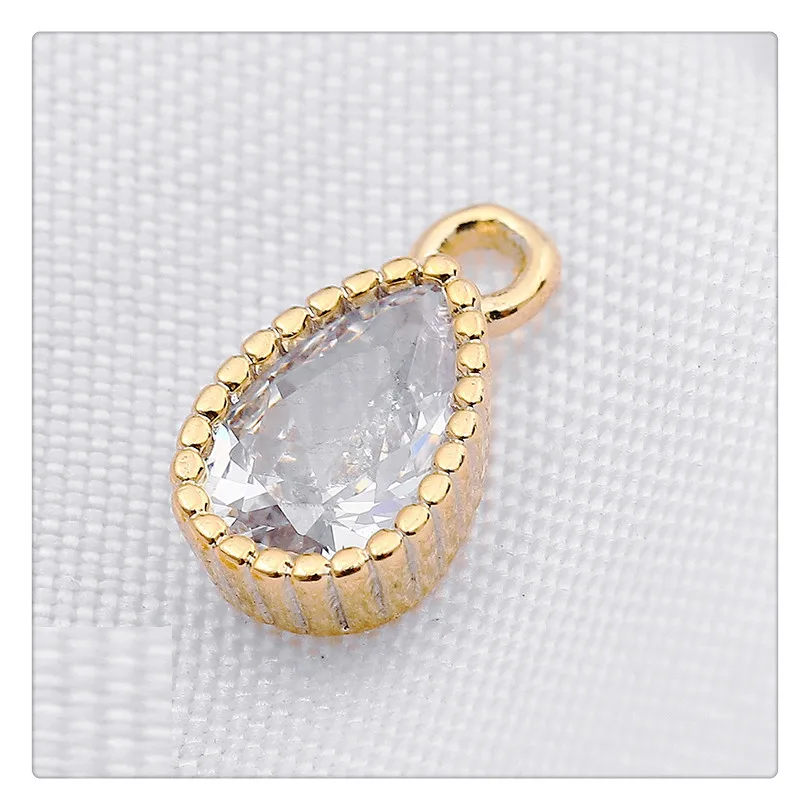 

14K copper clad real gold color preserved zircon drop shaped pendant handmade DIY Necklace Pendant Earrings accessories material