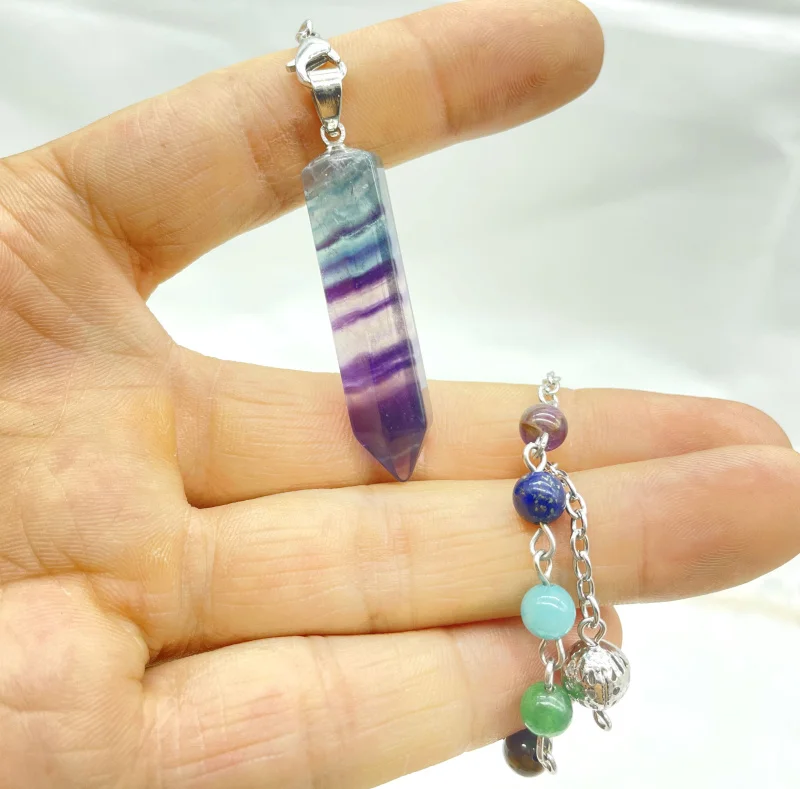 

Hot Sell Reiki Healing Pendulum Dowsing Natural Gemstone Fluorite Crystal 7Chakra Meditation Hexagonal Charm Pendule Pendant 1PC