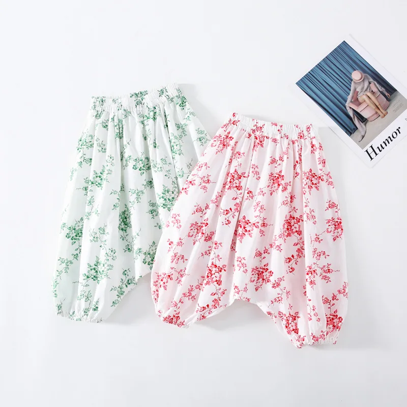 

2021 spring summer Korean toddler girls children's clothing loose cotton floral bloomers anti-mosquito pants kids cloth trousers