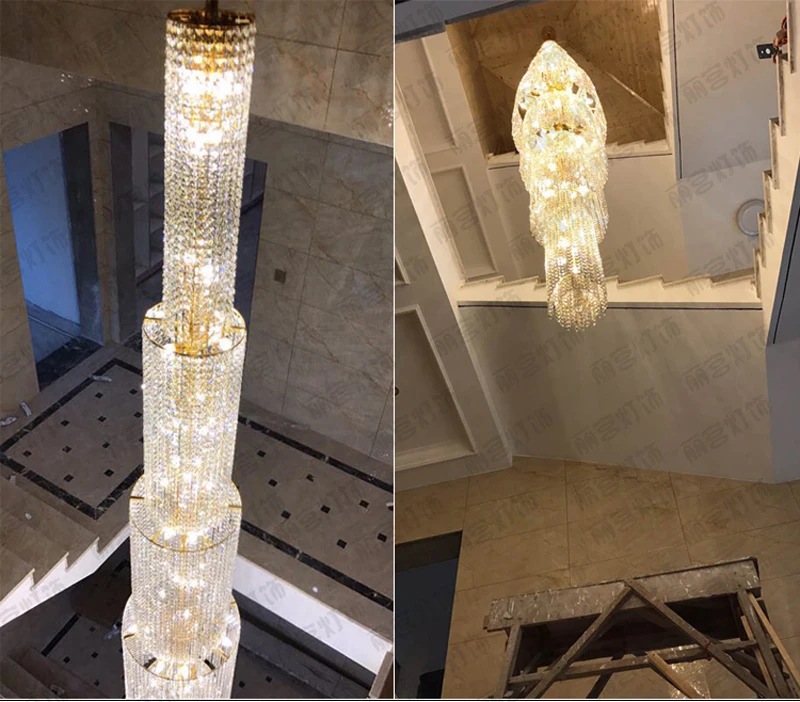 

The rotating floor stairs chandelier hotel Double Floor Long chandelier modern lighting for high ceiling living room chandeliers