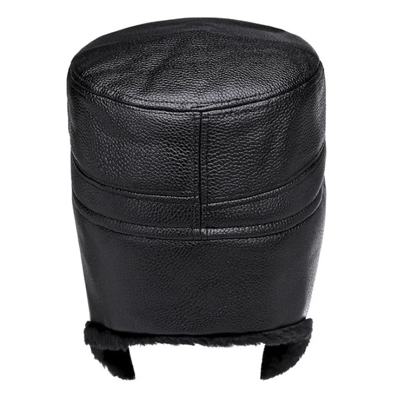 

2018 New Warm Bomber Hats Men Quality Russian Snow Hat Men Winter Hat Caps with Earflaps Retro Faux Leather Thicken Bonnet