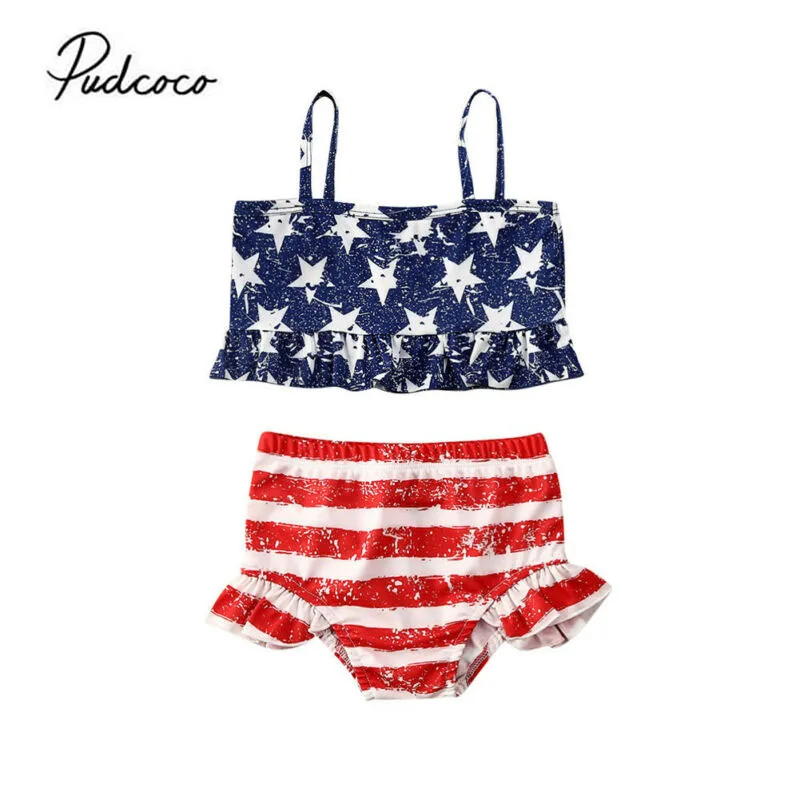 Летний купальник с оборками для маленьких девочек топ в полоску со звездами и