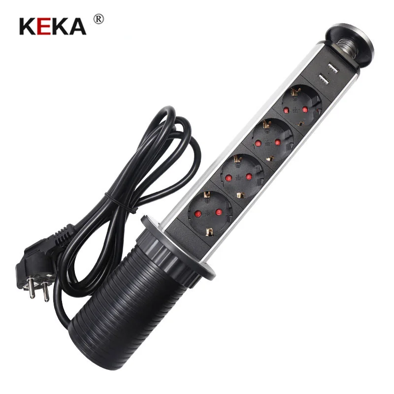 Розетка электрическая KEKA с вилкой европейского стандарта 4 розетки 1 светодиод + 2