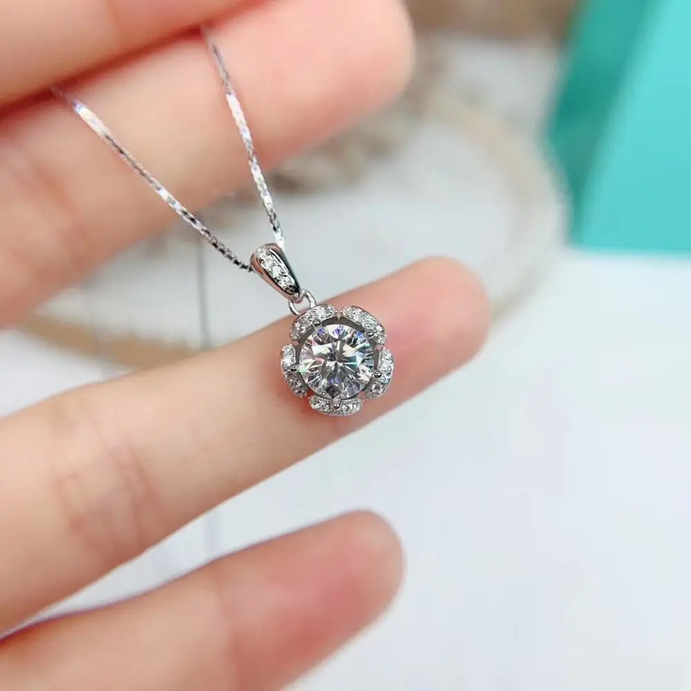 Круглые серебряные подвески Moissanite, 1 CT D VVS, роскошные Подвески Moissanite Weding для женщин