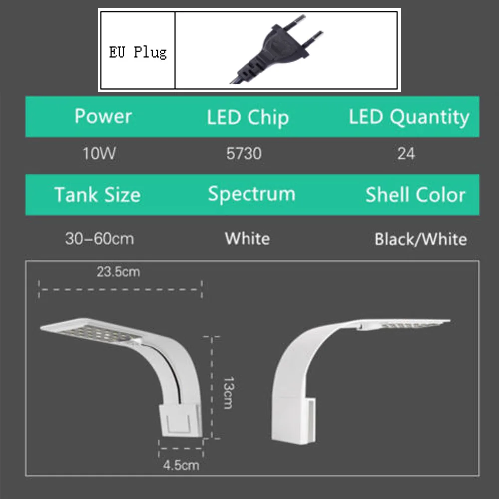 5W/10W/15W Aquarium LED Lighting Clip on Double Lamp Fresh Water Plants Grow Light LED Aquarium for Nano Fish Tanks - Цвет: X5-W-W EU 220V