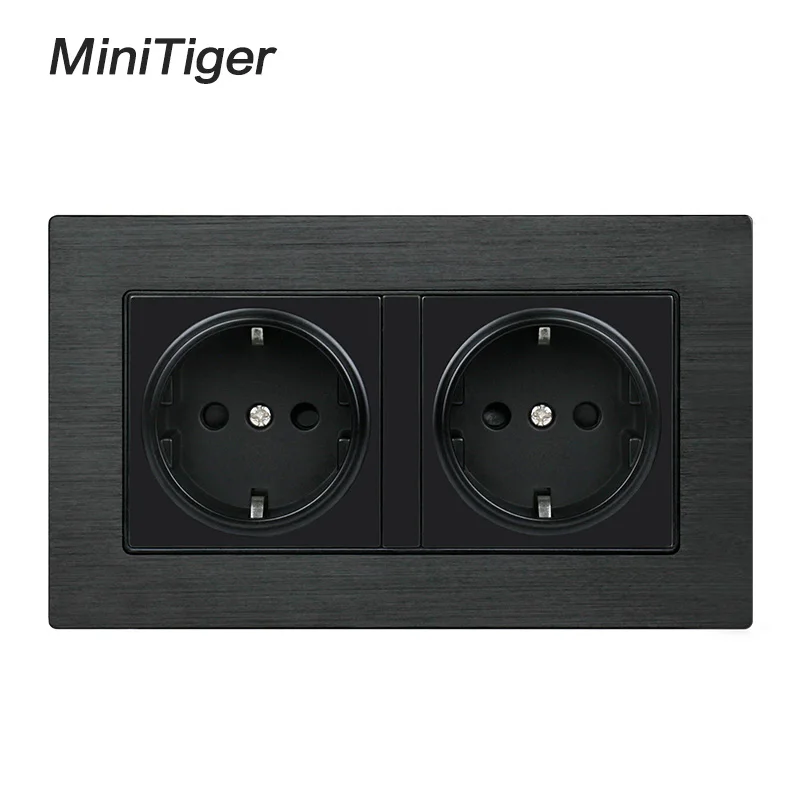 146 Black Socket Minitiger черный Алюминиевый металлический блок розеток ЕС стандартная розетка 16A стандарт ЕС Электрический двойной выход 146 мм* 86 мм - Тип: 146 Black Socket