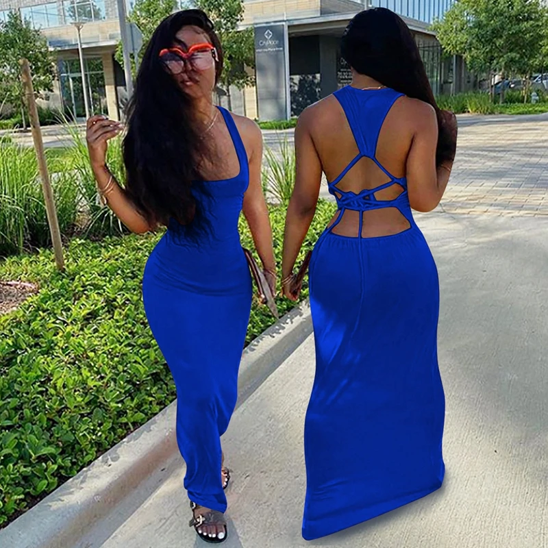 

Sexy Bandage Maxi Long Bodycon 2021 Summer Dresses Women Hollow Out Backless Dress Beach Sleeveless Casual Holiday Vestidos