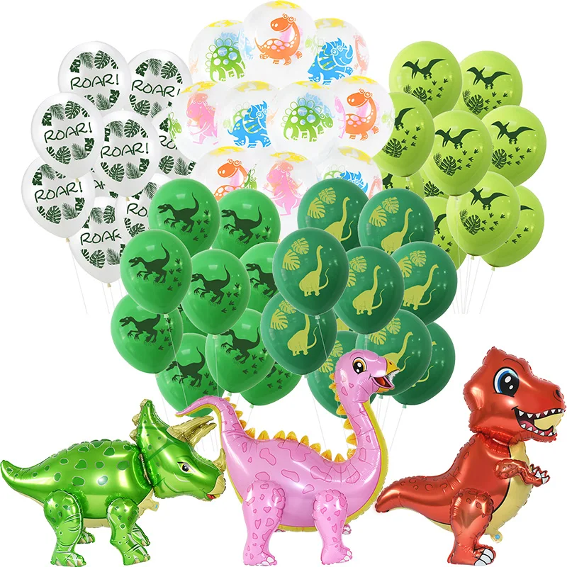 Dino Birthday Balloons Green Number Foil Balloon Dinosaur Jungle Wild Animals Party Latex Kids Baby Shower Decor Globos | Дом и сад