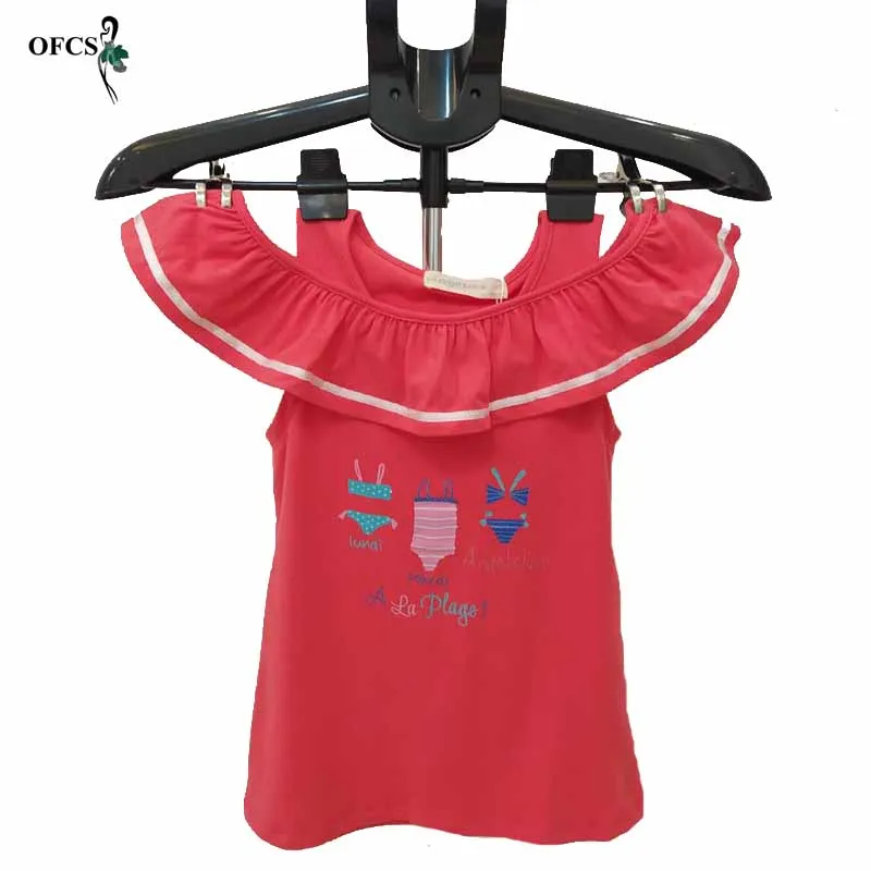 

Хлопковая футболка для девочек, элегантное стильное платье, модные летающие рукава, детские топы с рисунком, футболка, детская одежда, милые...