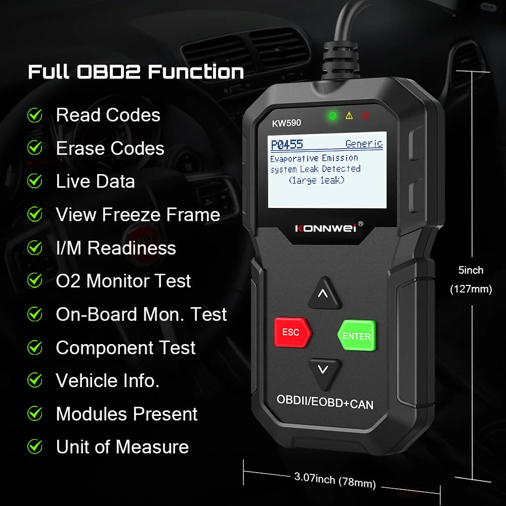 

2021 OBD диагностический инструмент KONNWEI KW590 считыватель кодов автомобиля OBD2 сканер с поддержкой нескольких брендов автомобилей и языков Беспл...