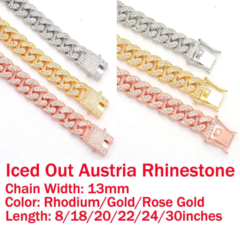 

Black Man Hip Hop Chains Wholesale Men's Necklace Iced Out Miami Cuban Chain Bracelet Rapper Jewelry Dropshipping