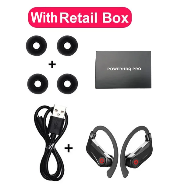 with retail box Мощность HBQ Pro TWS Bluetooth 5,0 беспроводные наушники 6D стерео спортивные наушники с Ушными крючками водонепроницаемые наушники с дисплеем питания HBQ Q62 - Цвет: with retail box