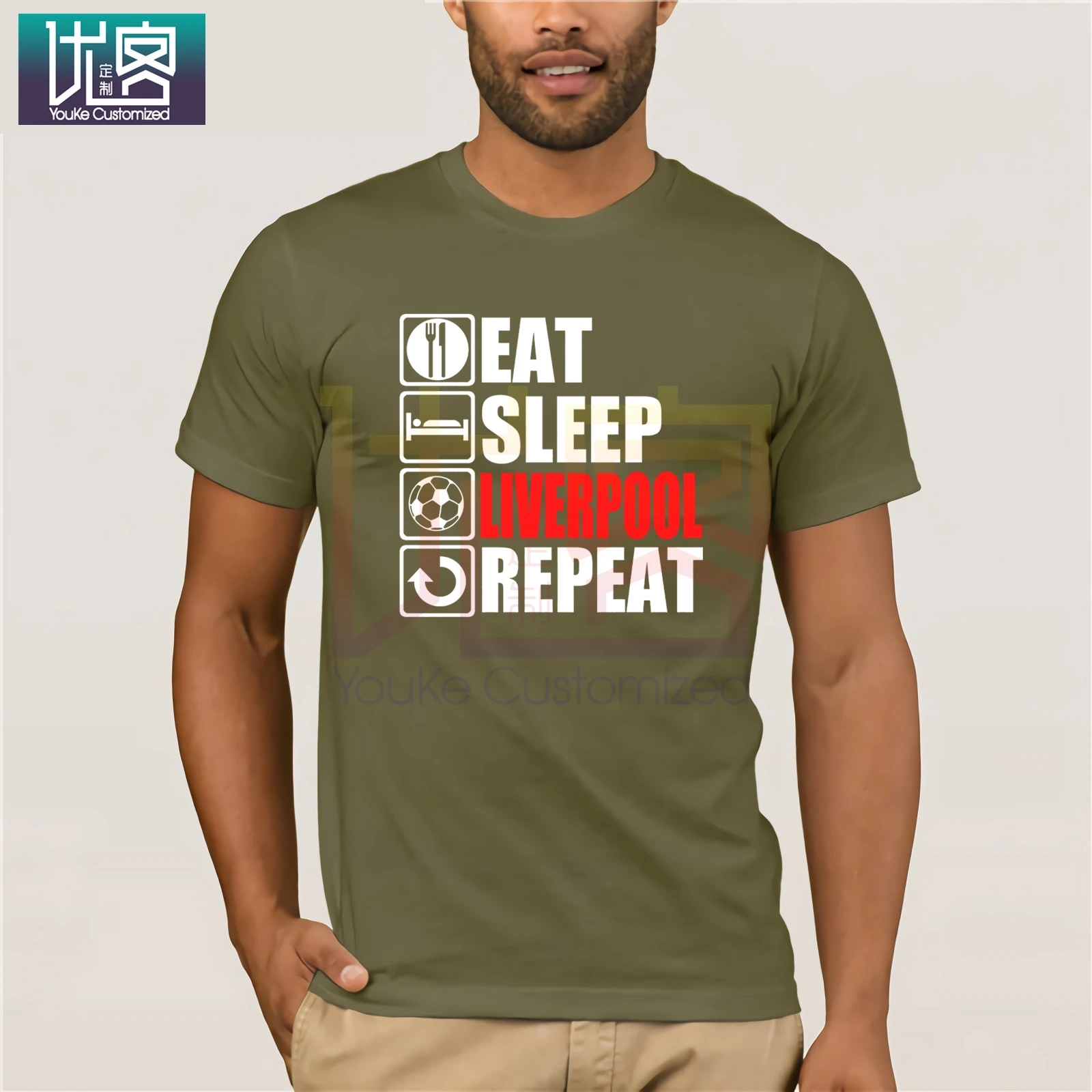 Футболка с надписью Eat Sleep Ливерпуль забавный Топ для футбола рождественским
