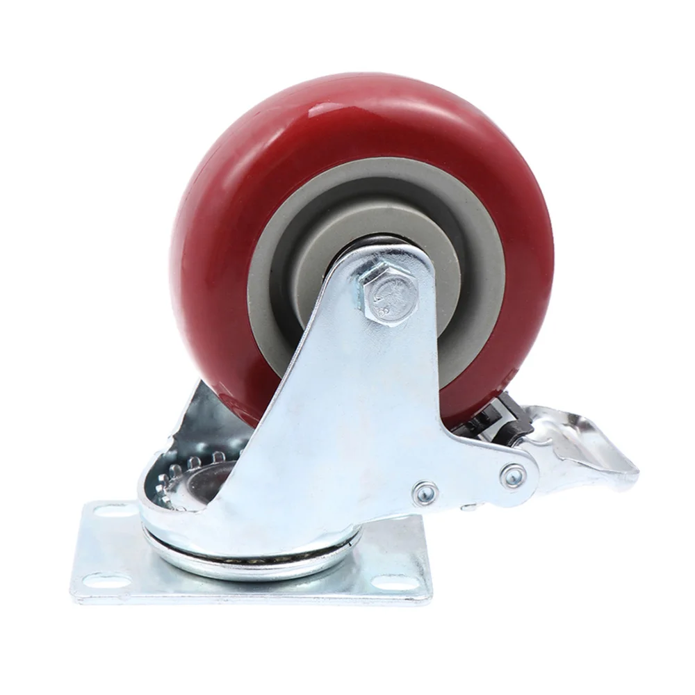 

2pcs Practical Silent TPR Source Material Wear-resistant Industrial Use Brake System Caster (Red 4 ")
