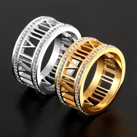 fashion double circle shining jewelry middle letdiffery roman numerals wedding date rings for women stainless steel love ring