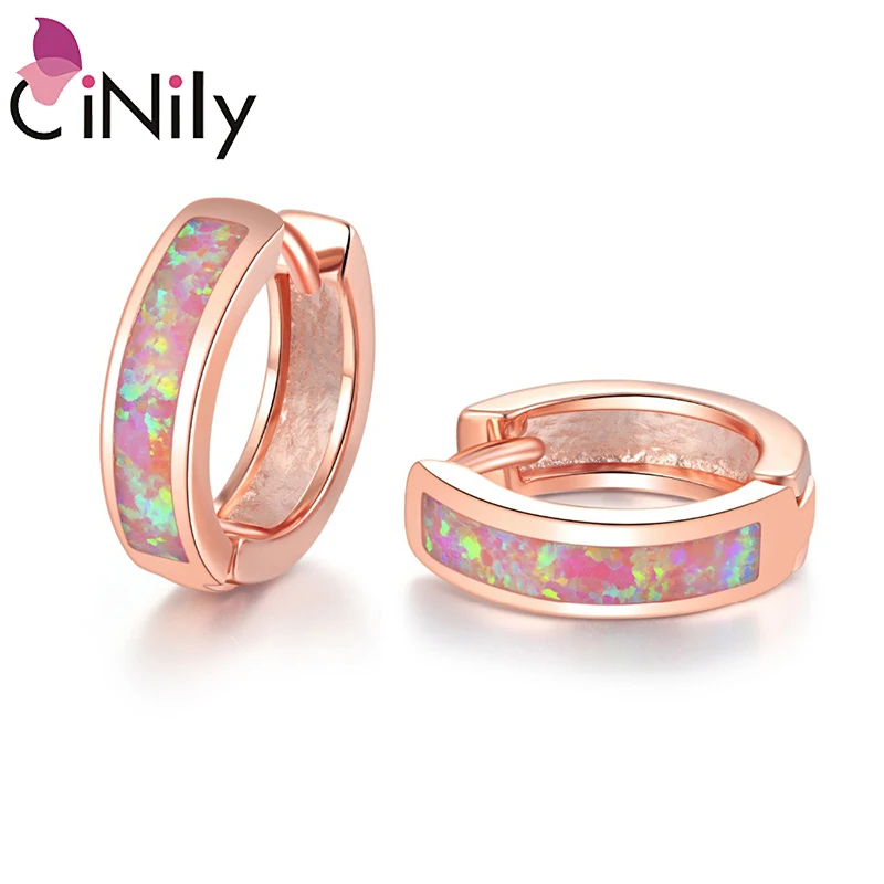 

CiNily Multi-color Optional Opal Rose Gold Color Silver Plated Hoop Earrings for Fashion Jewelry Women Mini Small Round Earring