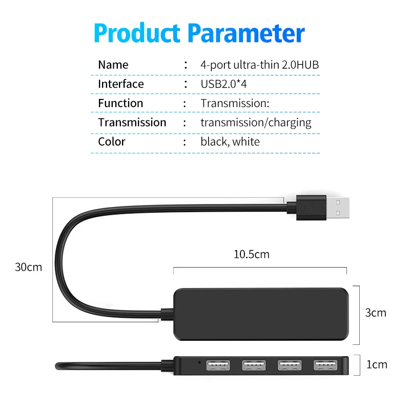 FONKEN USB HUB для Xiaomi Laptop Кабельное разветвление адаптера 2.0 4-портовый разделитель для ПК Ноутбук Хаб Компьютерное принадлежность.