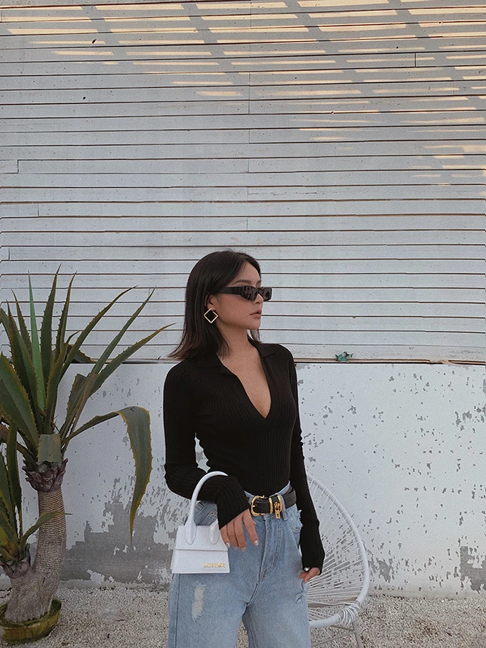 2019 новая мода повседневная женская одежда сексуальный v-образный вырез Высокая