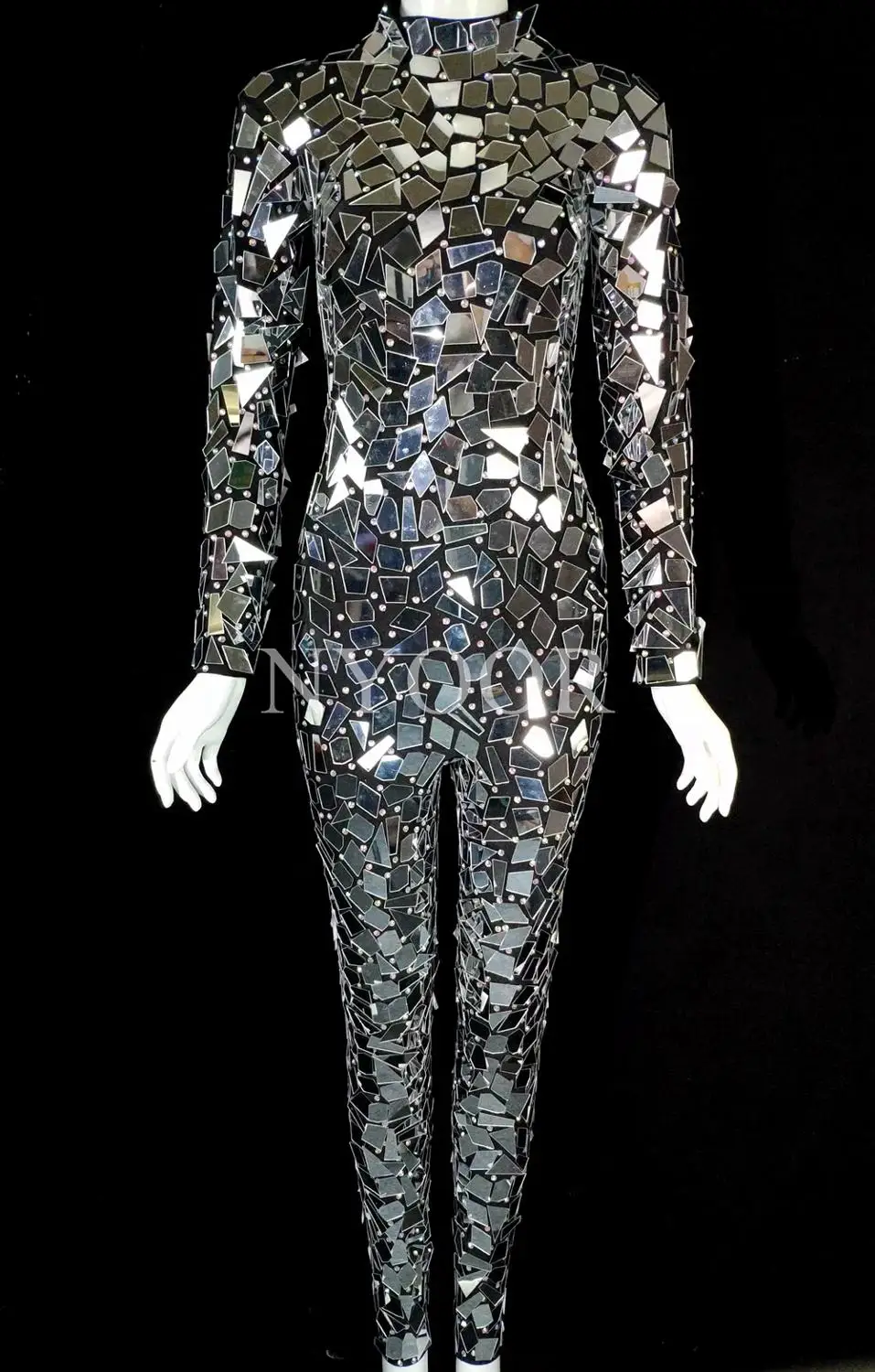 Новый дизайн с цельным блестящим зеркала Стразы Длинное Платье женское вечернее