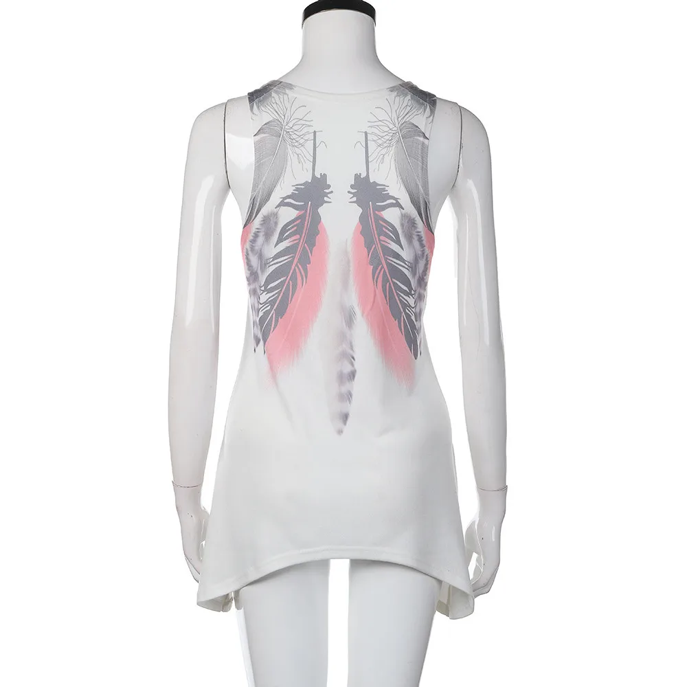 

Loose Chiffon Top Summer Feather Printed Tank Tops Sleeveless Casual Tunics Vests Femme Loose Tanks