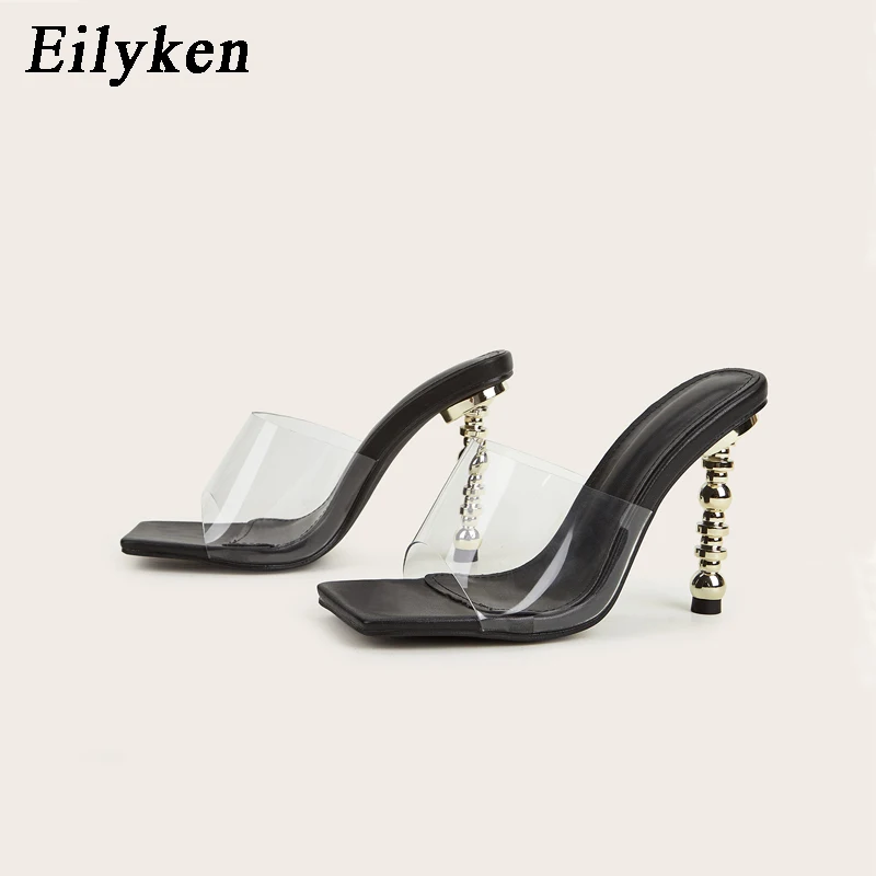 Eilyken/летние прозрачные женские шлепанцы из ПВХ на высоком каблуке с квадратным