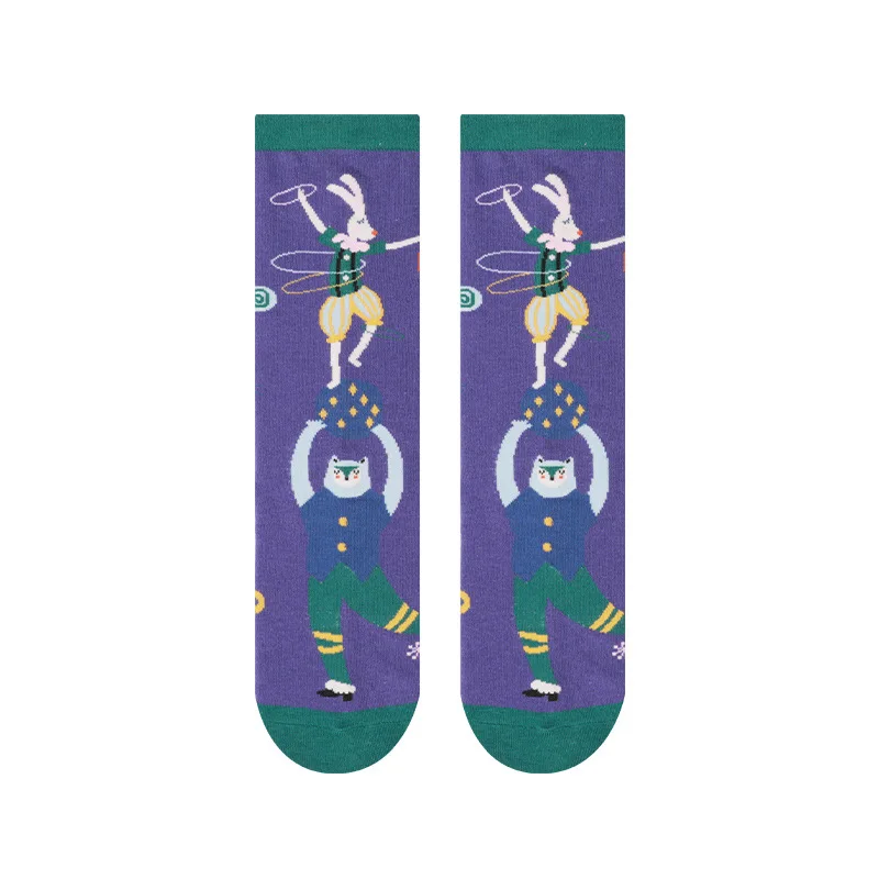 

Women Sock Cartoon Woman Socks Amusement Park Series Womans Sox Carousel Print Casual Cotton Girl Spring Summer Trendy Skarpetki