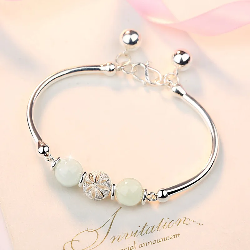 Серебряный браслет с круглыми бусинами и шармами для женщин девушек модное