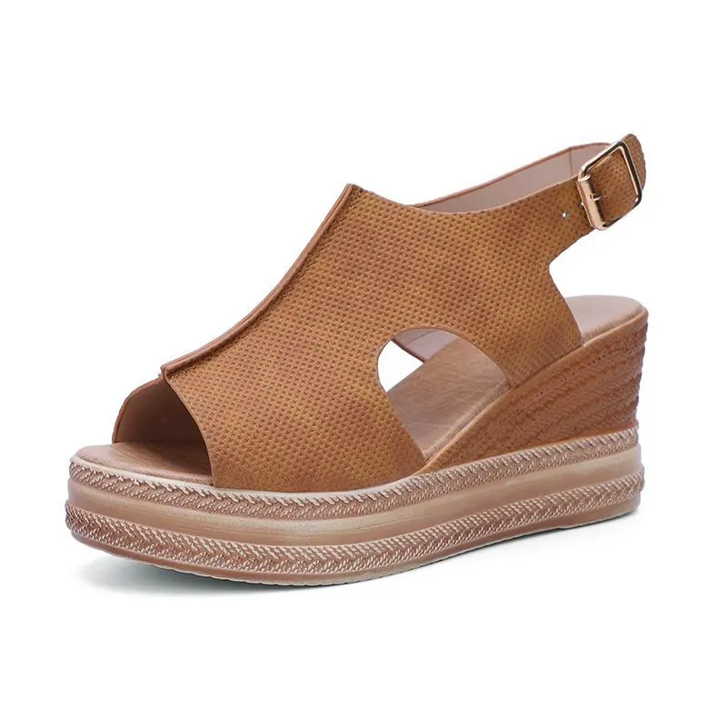 

Shoes Beige Heeled Sandals Espadrilles Platform Clogs Wedge 2021 Summer Open Toe Large Size Black High Comfort Fashion Thick Low