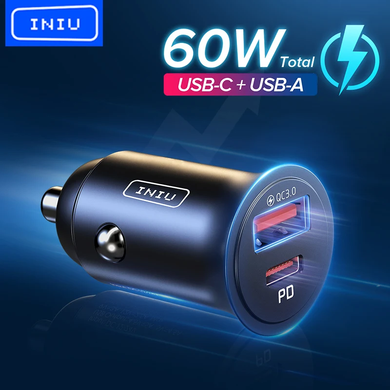 

Автомобильное зарядное устройство INIU USB 5 А Type C PD QC 30 Вт, адаптер для быстрой зарядки телефона для iPhone 13, 12, 11 Pro Max, 8, Xiaomi Samsung S21, S20, S10, S9