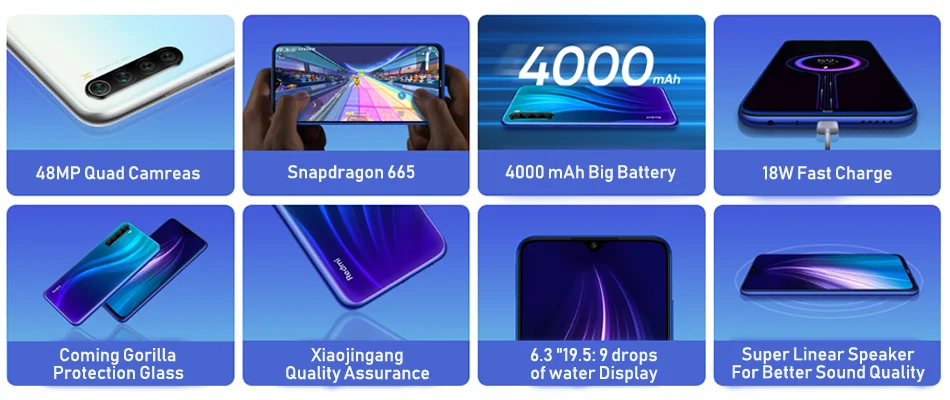 Xiaomi Redmi Note 8 с глобальной версией, 48 МП, 4 Гб ОЗУ, 128 Гб ПЗУ, Смартфон Snapdragon 665, четыре ядра, FHD экран 6,3 дюйма