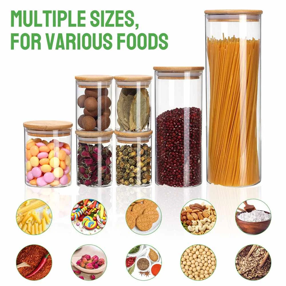 

7 шт., стеклянные бутылки для приправ, с деревянной крышкой