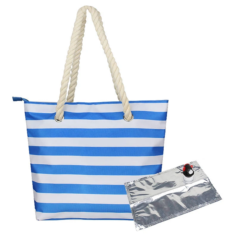 

New Wine Canvas Bag With Hidden Insulated Compartment Fashionable Casual Beach Tote Handbag For Outdoor Beaches Party