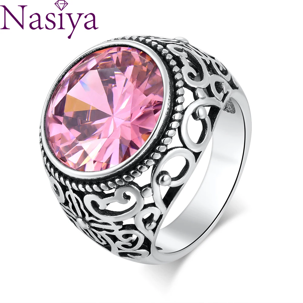 

Большое винтажное серебряное кольцо с розовым камнем обручальное кольцо для женщин обручальные кольца Модная бижутерия подарок на день Св...