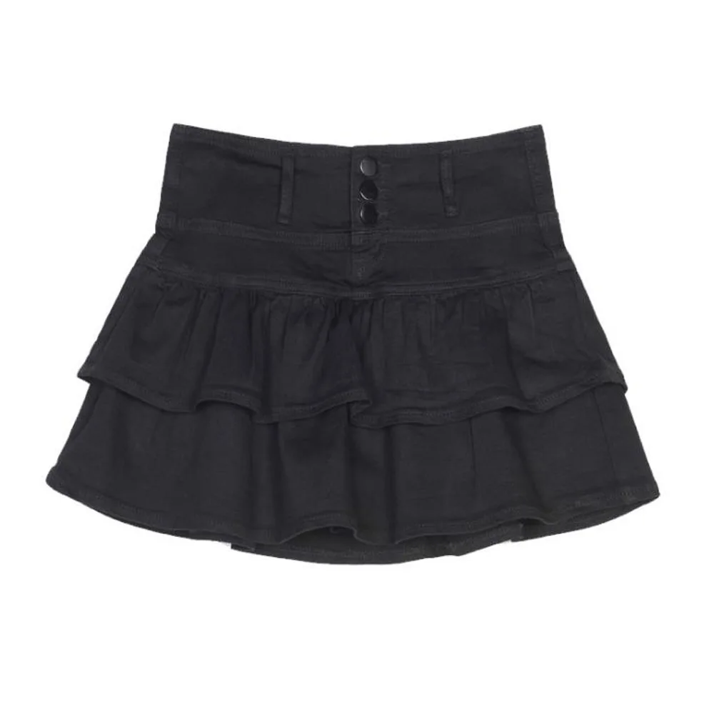 

Black Jean Skirt Women's Denim Ruffles Skirt Bottoms High Waist Solid Party 2021 Mini Summer Skirt Shorts Female Jupes Femme