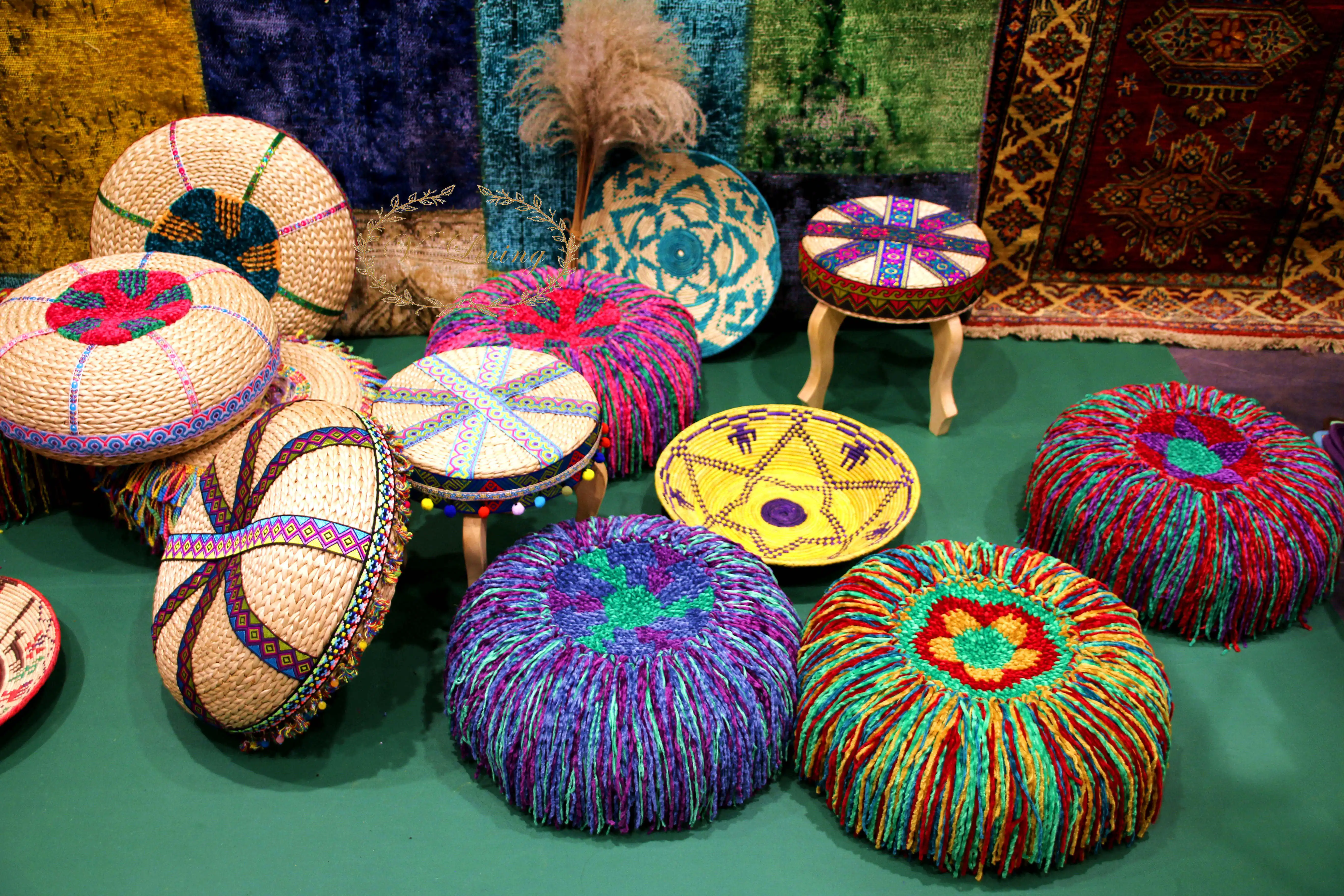 Handmade Straw Futon Tatami Ottoman Retro Bohemian Style Home Nordic Stool Sitting Pier Cushion | Stools &amp Ottomans