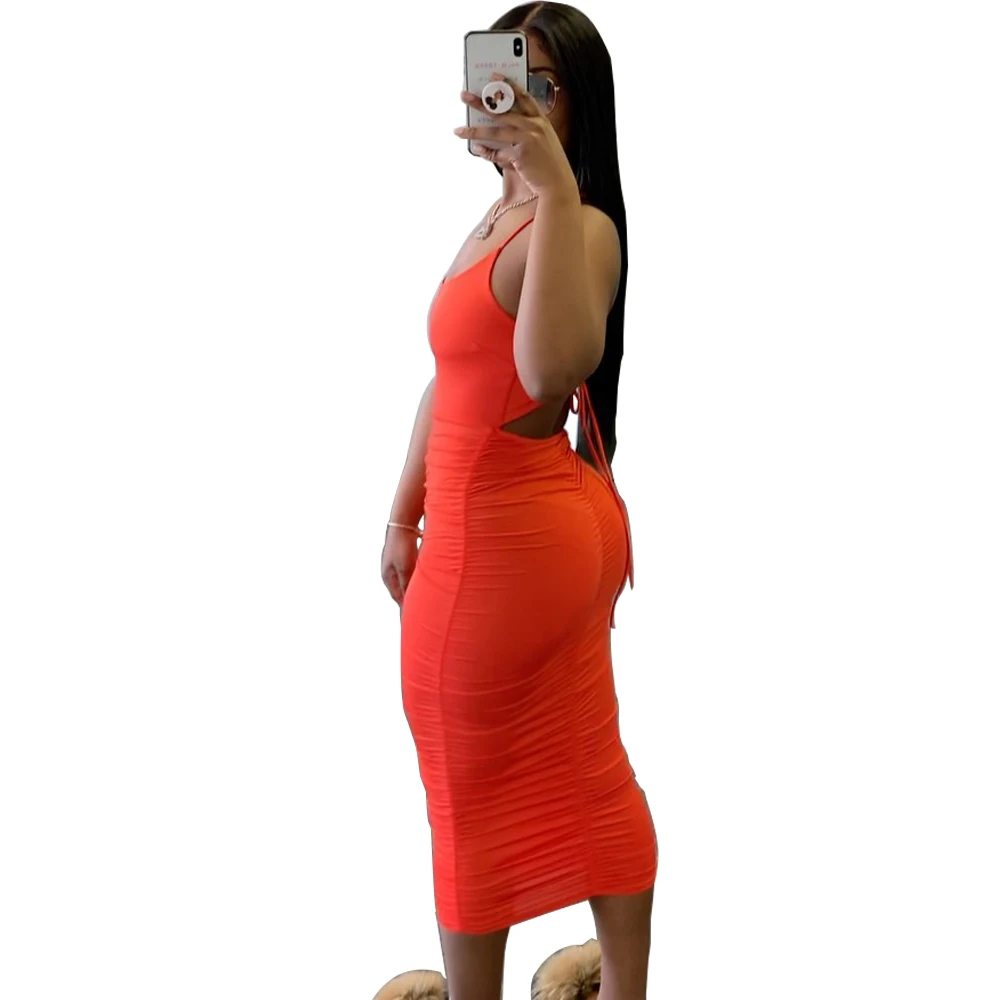 2020 Женская летняя обувь миди сексуальное платье без рукавов на лямках с