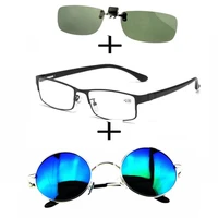 3pcsrectangular metal black business reading glasses for men women polarized sunglasses round metal sunglasses clip