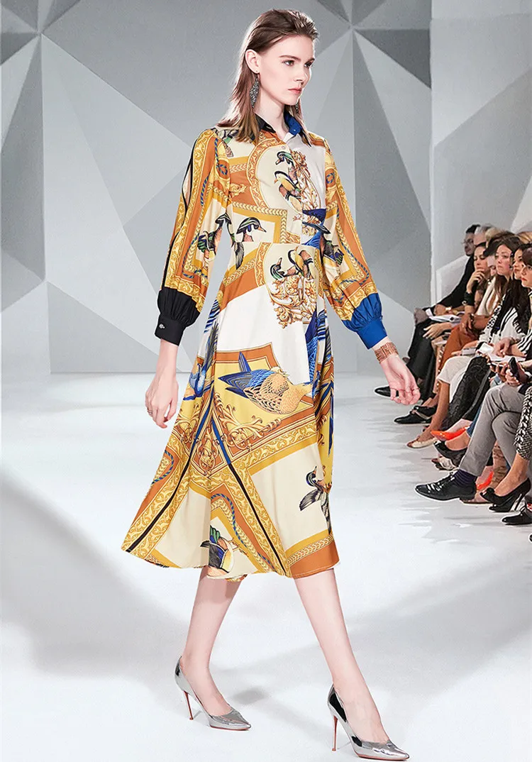 Осеннее женское платье Горячая Мода Печать с длинными рукавами A735|Женские