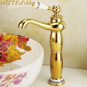 Роскошный смеситель для раковины, современный смеситель для ванной комнаты, золотая отделка, латунный Смеситель для горячей и холодной раковины с одной ручкой, с керамические краны