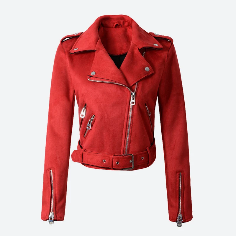 

Women's Suede Leather Jackets Short Motorcycle Coat Womens 2021 Fashion Biker Faux PU Jacket Autumn Winter